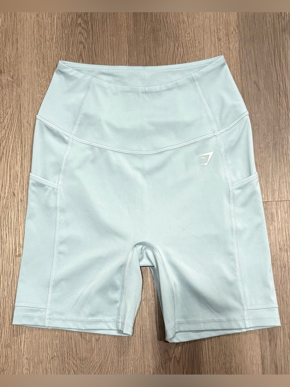 Gymshark Light Blue High-Waist Bike Shorts with Side Pockets Never Worn
